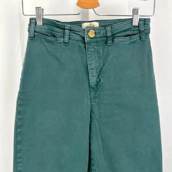 MARINE LAYER Bridget High Waist Pants 15741 Raw Hem Wide Leg Green Size 6 - Picture 4 of 9